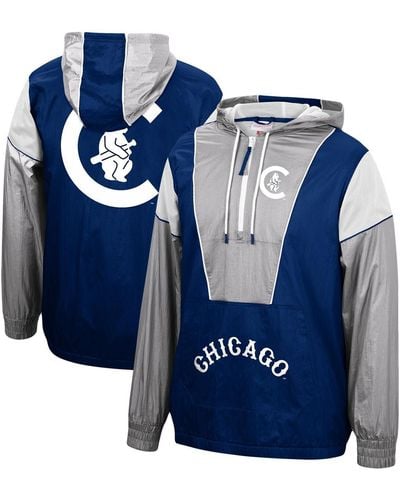 Mitchell & Ness Chicago Cubs Highlight Reel Windbreaker Half-zip Hoodie Jacket - Blue