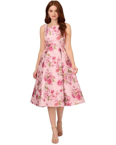 Adrianna Papell Jacquard Flared Dress - Pink