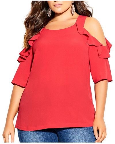 City Chic Plus Size Wild Sleeve Top - Red