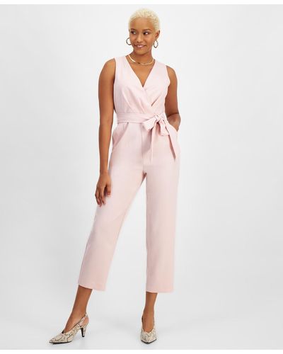 BarIII Sleeveless Tie-waist Jumpsuit - Pink