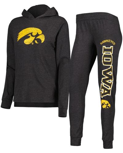 Concepts Sport Iowa Hawkeyes Long Sleeve Hoodie T-shirt And Pants Sleep Set - Black