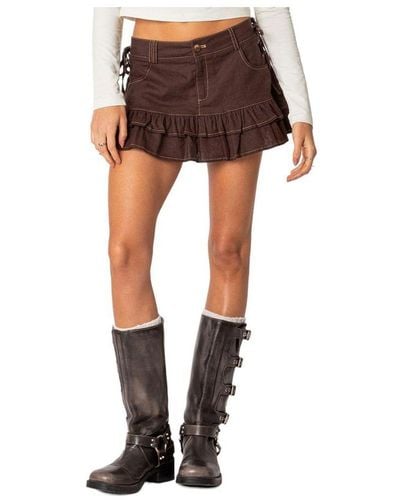 Edikted Dev Ruffle Linen Mini Skirt - Brown