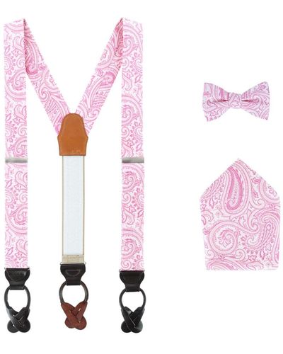 Trafalgar Sobee Paisley Brace Bow Tie & Pocket Square Set - Pink