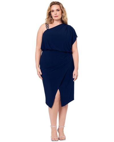 Betsy & Adam Plus Size High-low Off-the-shoulder Midi Dress - Blue