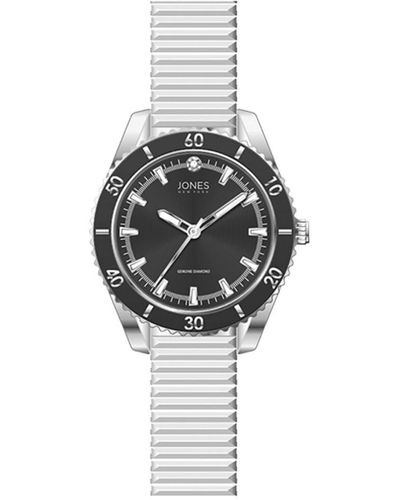 Jones New York Genuine Diamond Black Dial And Expansion Metal Bracelet Analog Watch 34mm - White