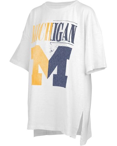 Pressbox Distressed Michigan Wolverines Lickety-split Oversized T-shirt - White