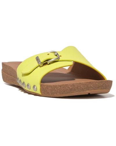 Fitflop Fitfop Iqushion Adjustable Buckle Metallic-leather Slides - Yellow
