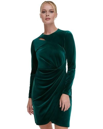 DKNY Velvet Side-ruched Sheath Dress - Green