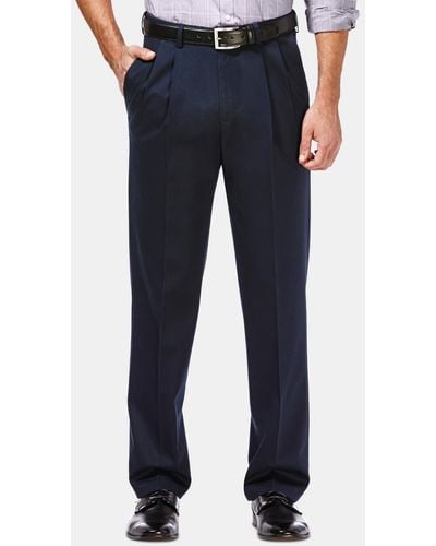 Haggar Premium No Iron Khaki Classic Fit Pleat Hidden Expandable Waist Pants - Blue