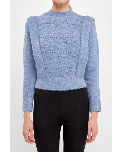 Endless Rose Chunky Wool Knit Detailed Sweater - Blue