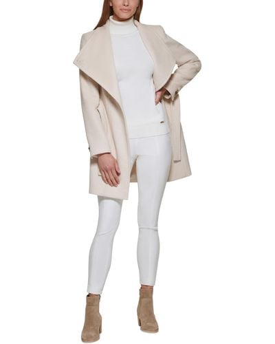 Calvin Klein Asymmetrical Belted Wrap Coat - Gray
