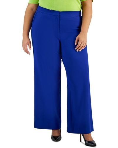Tahari Plus Size Mid Rise Wide-leg Pants - Blue