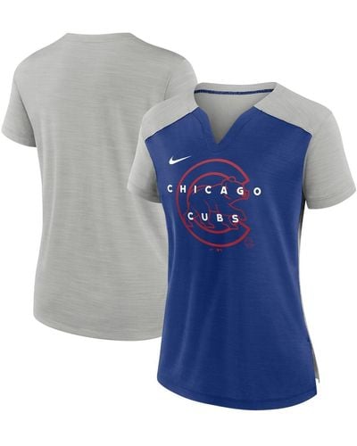 Nike Silver And Royal Chicago Cubs Slub Performance V-neck Boxy T-shirt - Blue