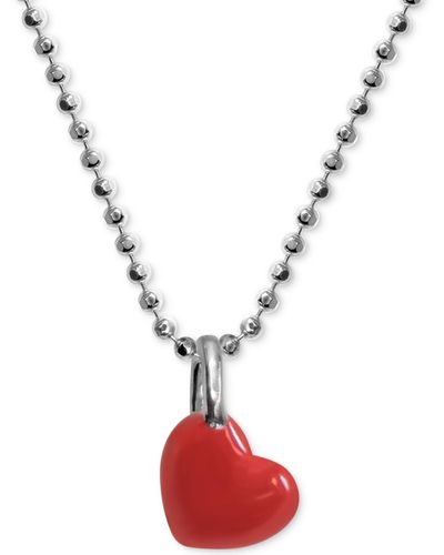 Alex Woo Red Enamel Heart 16" Pendant Necklace - Metallic