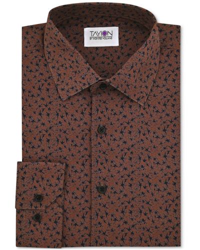 Tayion Collection Slim-fit Mini-floral Dress Shirt - Brown
