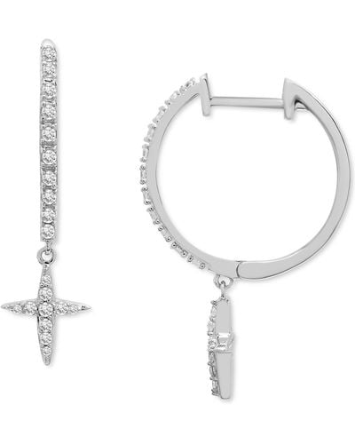 Macy's Diamond Cross Dangle Hoop Earrings (1/5 Ct. T.w. - Metallic