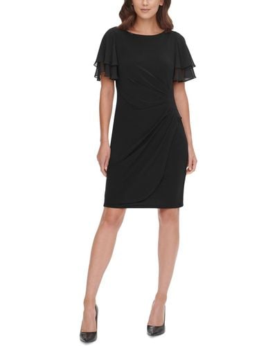 Jessica Howard Petite Chiffon-sleeve Sheath Dress - Black