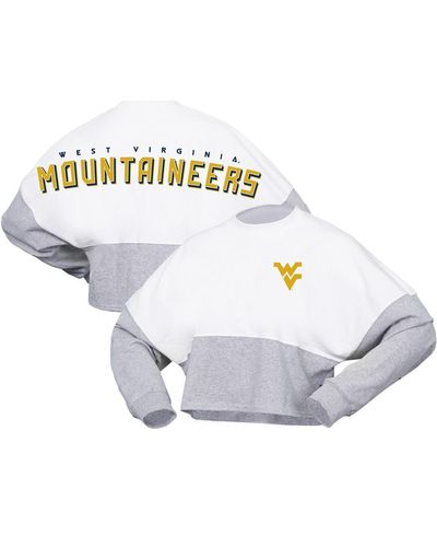 Spirit Jersey West Virginia Mountaineers Heather Block Cropped Long Sleeve Jersey T-shirt - White