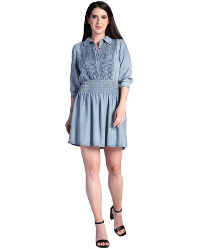 Standards & Practices Smocked Waist Midi Shirt Dress - Blue