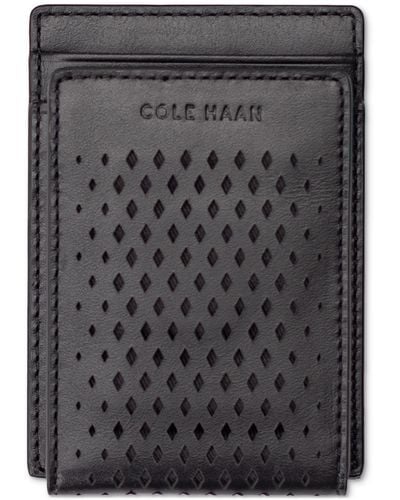 Cole Haan Washington Perforated Leather Card Case Wallet - Gray
