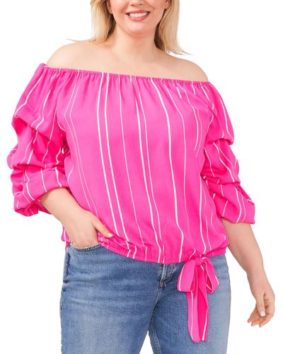 Vince Camuto Striped Off The Shoulder Bubble Sleeve Tie Front Blouse - Red