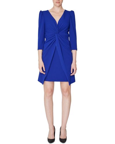 Julia Jordan Puffed-shoulder Twist-front Dress - Blue
