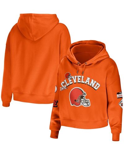 WEAR by Erin Andrews Cleveland Browns Modest Cropped Pullover Hoodie - Orange