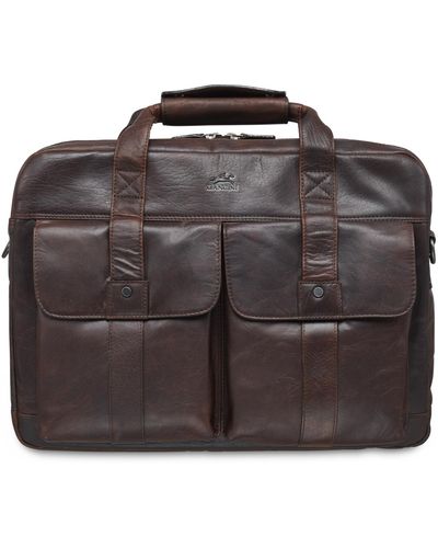 Mancini Buffalo Collection Double Compartment Laptop Briefcase - Brown