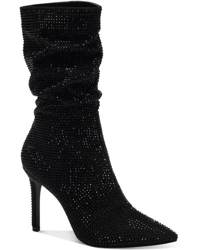 Thalia Sodi Raquell Rhinestone Slouch Dress Boots - Black