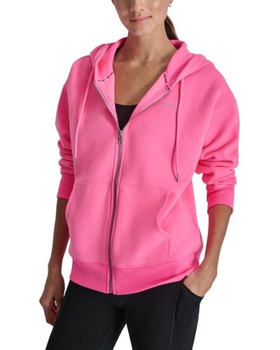 DKNY Sport Mini-stud-logo Zippered Hoodie - Pink