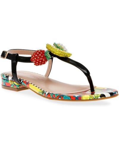 Betsey Johnson Aniston Fruit Flat T-strap Sandals - Metallic
