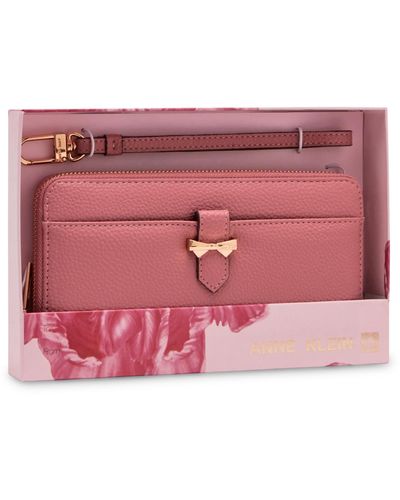 Anne Klein Boxed Slim Zip Wallet - Pink