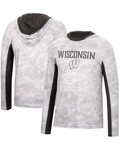 Colosseum Athletics Wisconsin Badgers Mossy Oak Spf 50 Performance Long Sleeve Hoodie T-shirt - White