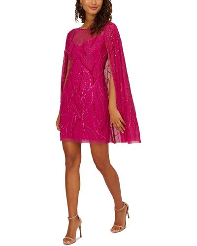 Adrianna Papell Embellished Cape Dress - Red