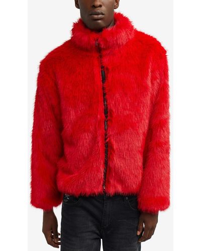Reason Faux Fur Full Zip Jacket - Red