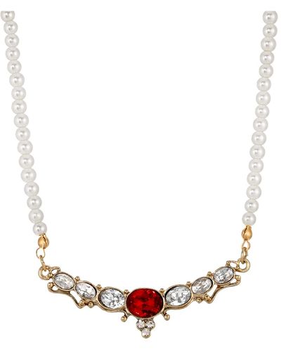 2028 Imitation Pearl Glass Crystal Collar Necklace - Red