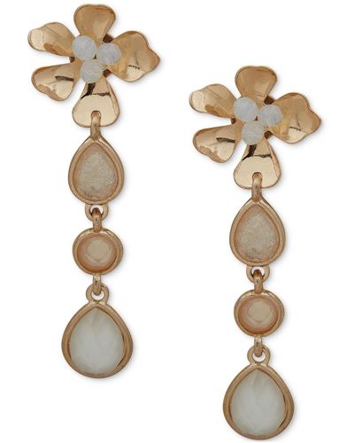 Lonna & Lilly Gold-tone Stone & Bead Flower Linear Drop Earrings - Metallic