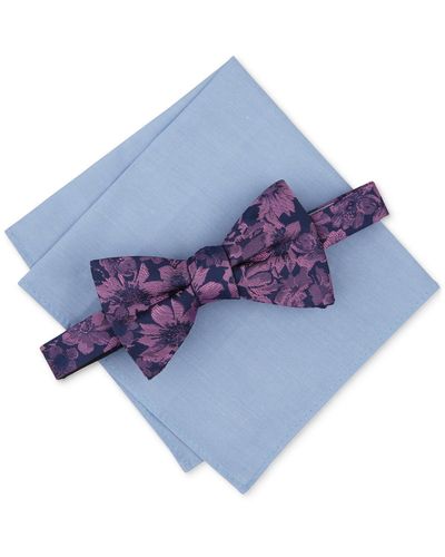 BarIII Malaga Floral Bow Tie & Pocket Square Set - Blue