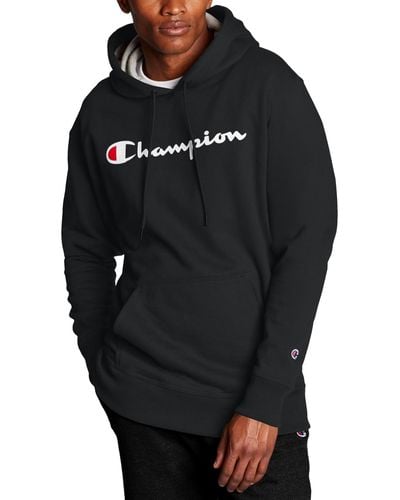 Champion Script Logo Powerblend Hoodie - Black