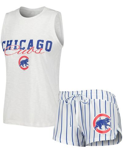 Concepts Sport Chicago Cubs Reel Pinstripe Tank Top And Shorts Sleep Set - White
