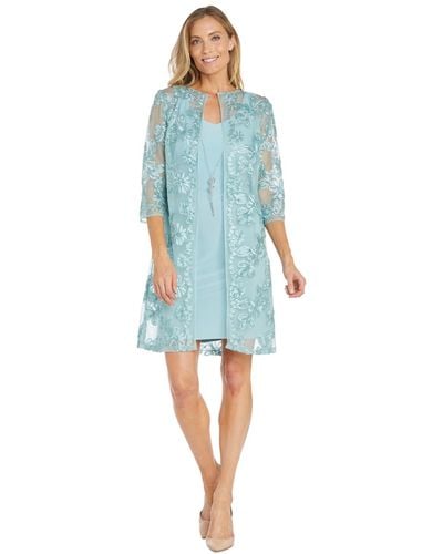 R & M Richards Petite Embroidered Jacket And Dress - Blue
