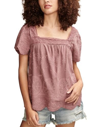 Lucky Brand Embroidered Flutter-sleeve Top - Pink
