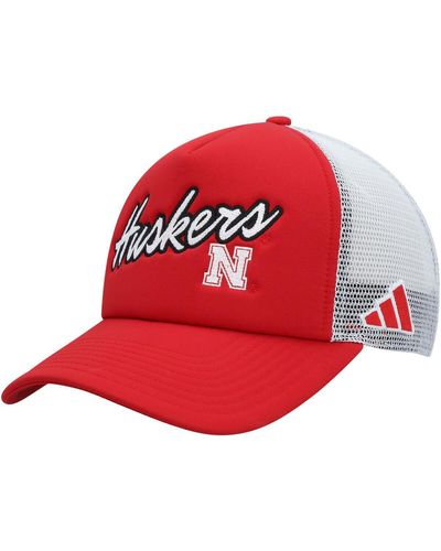 adidas Nebraska Huskers Script Trucker Snapback Hat - Red
