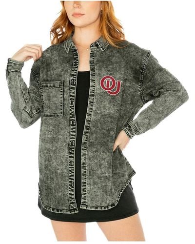 Gameday Couture Oklahoma Sooners Multi-hit Tri-blend Oversized Button-up Denim Jacket - Green