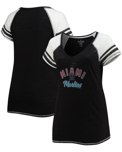 Soft As A Grape Miami Marlins Curvy Colorblock Tri-blend Raglan V-neck T-shirt - Black