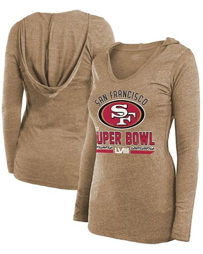 Majestic Threads Distressed San Francisco 49ers Super Bowl Lviii Hard Court Tri-blend Long Sleeve V-neck Hoodie T-shirt - Metallic
