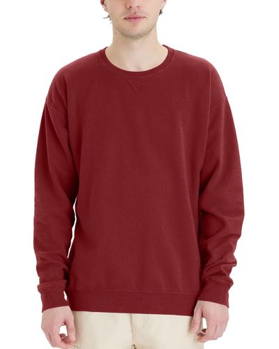 Hanes Garment Dyed Fleece Sweatshirt - Red