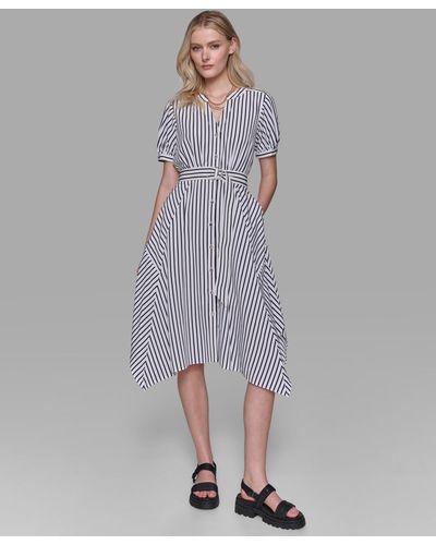 Karl Lagerfeld Stripe-print Silky- Crepe Dress - Gray