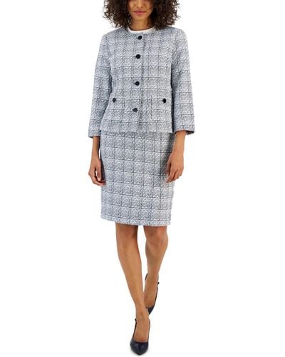 Nipon Boutique Tweed Button-front Jacket & Pencil Skirt Suit - Blue
