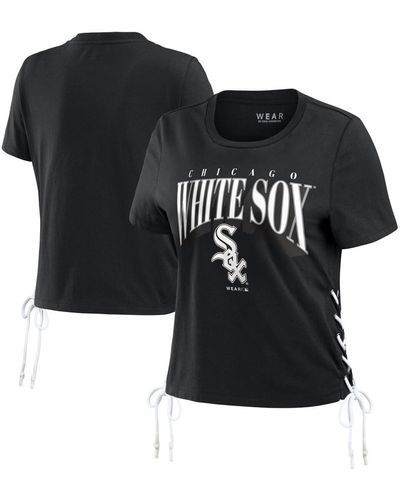 WEAR by Erin Andrews Chicago White Sox Side Lace-up Cropped T-shirt - Black